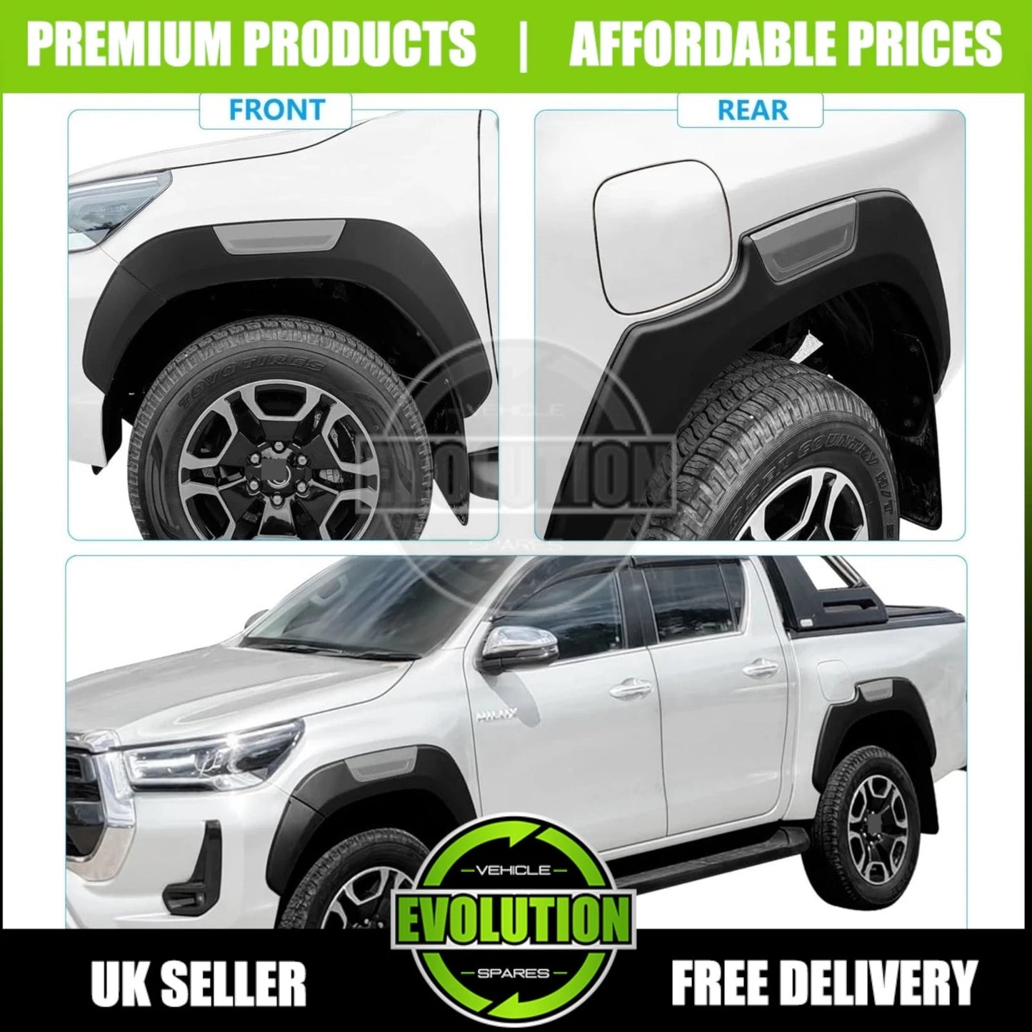 Wheel Arches Wide Oem Look Matte Black Grey Fits Toyota Hilux Revo 2016-2024