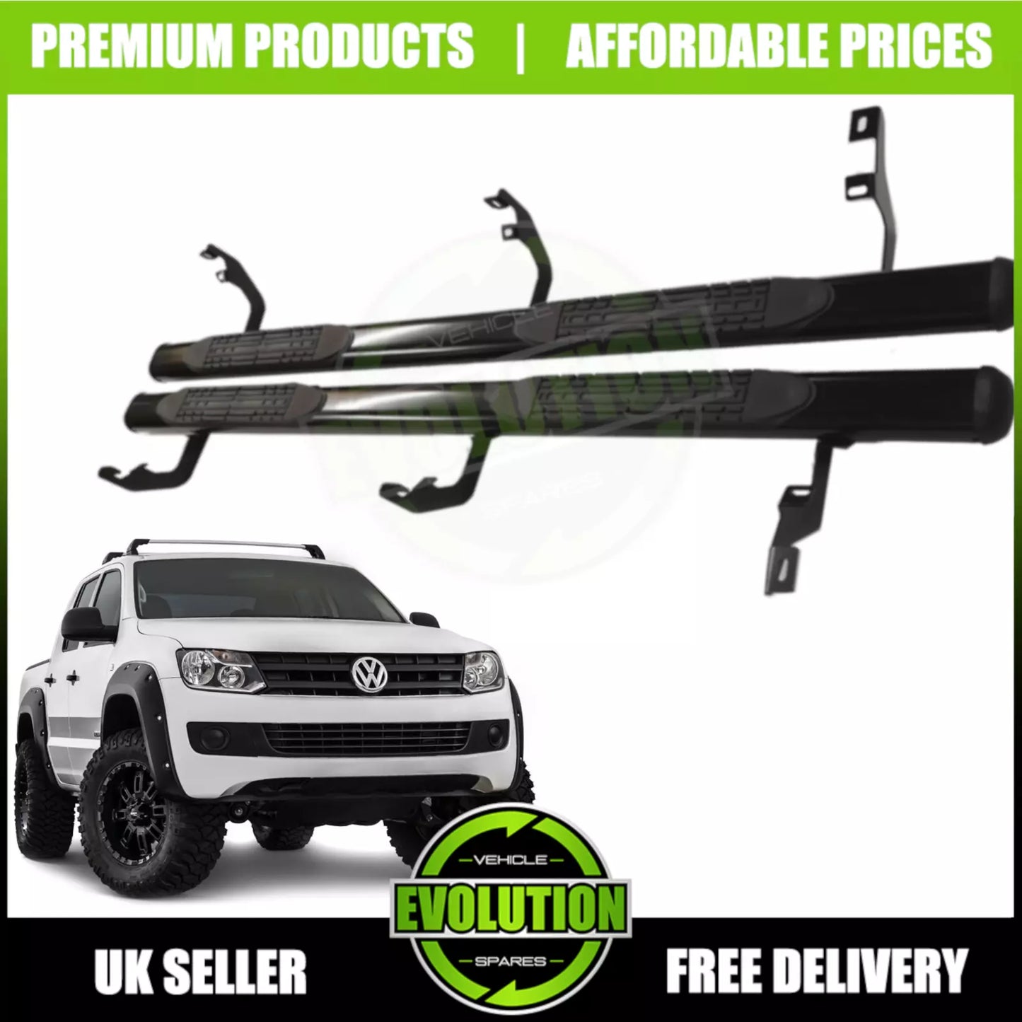 TO FIT VW AMAROK 2017+ Black Side Steps Bars Running Boards