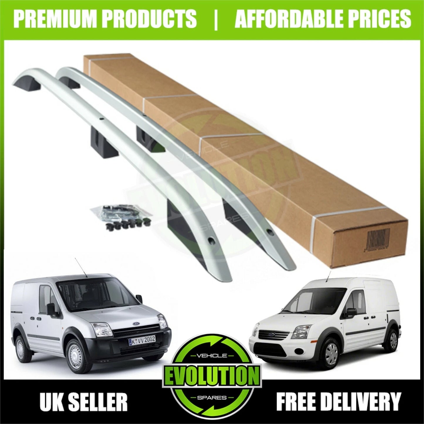 ROOF RAILS BARS SILVER RACK ALUMINIUM FOR FORD TRANSIT CONNECT 2003-2014 SWB