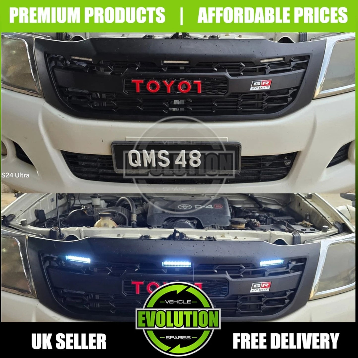 FRONT GRILLE GRILL GR SPORT SYLE LED MATTE FOR TOYOTA HILUX 2012-2016 MK7 VIGO