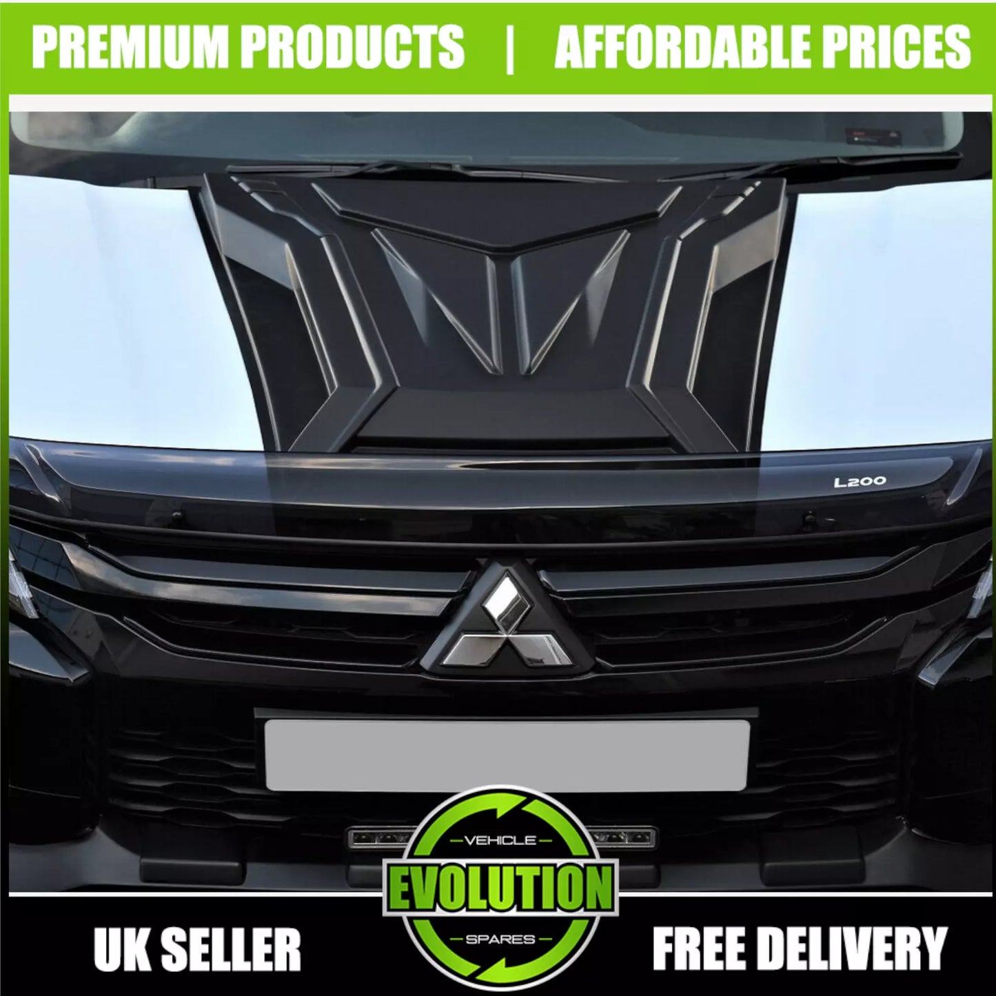 FOR MITSUBISHI L200 SERIES 6 2019-2023 BONNET SCOOP AIR FLOW INTAKE MATTE BLACK