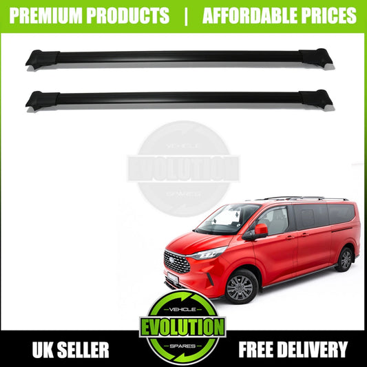 BLACK CROSS BAR SET ROOF BARS RACK FOR FORD TRANSIT CUSTOM 2024- MK2 OEM QUALITY