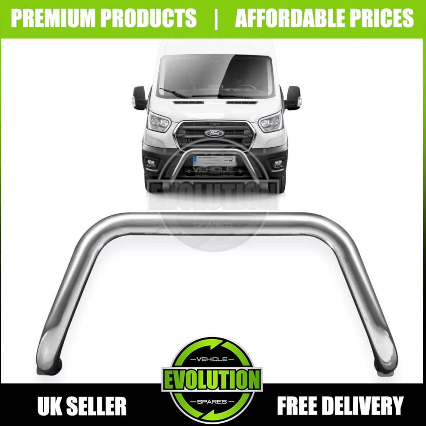 New It's free to sell on eBay Excludes Vehicles and business sellers Sell one like this  Share BULL BAR STEEL CHROME AXLE NUDGE A-BAR GUARD FIT FORD TRANSIT 2014 - 2021 MK8