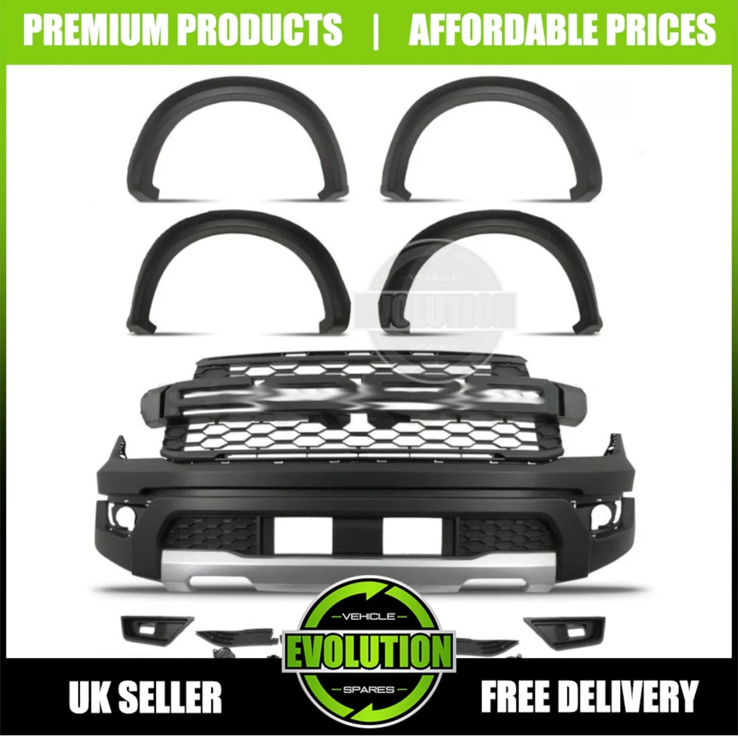 RAPTOR STYLE BUMPER WHEEL ARCHES MATTE BLACK BODYKIT KIT FOR FORD RANGER T9 23+