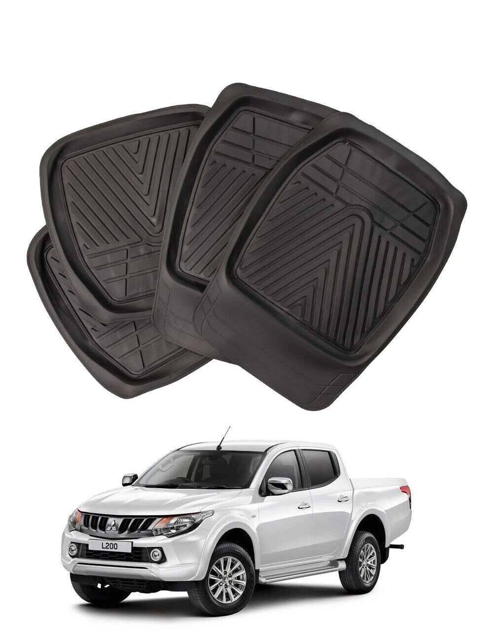 To fit Mitsubishi L200 2015-2022 Deep Tray Rubber Floor Mats Heavy Duty Mud Mats