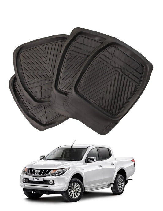 To fit Mitsubishi L200 2015-2022 Deep Tray Rubber Floor Mats Heavy Duty Mud Mats