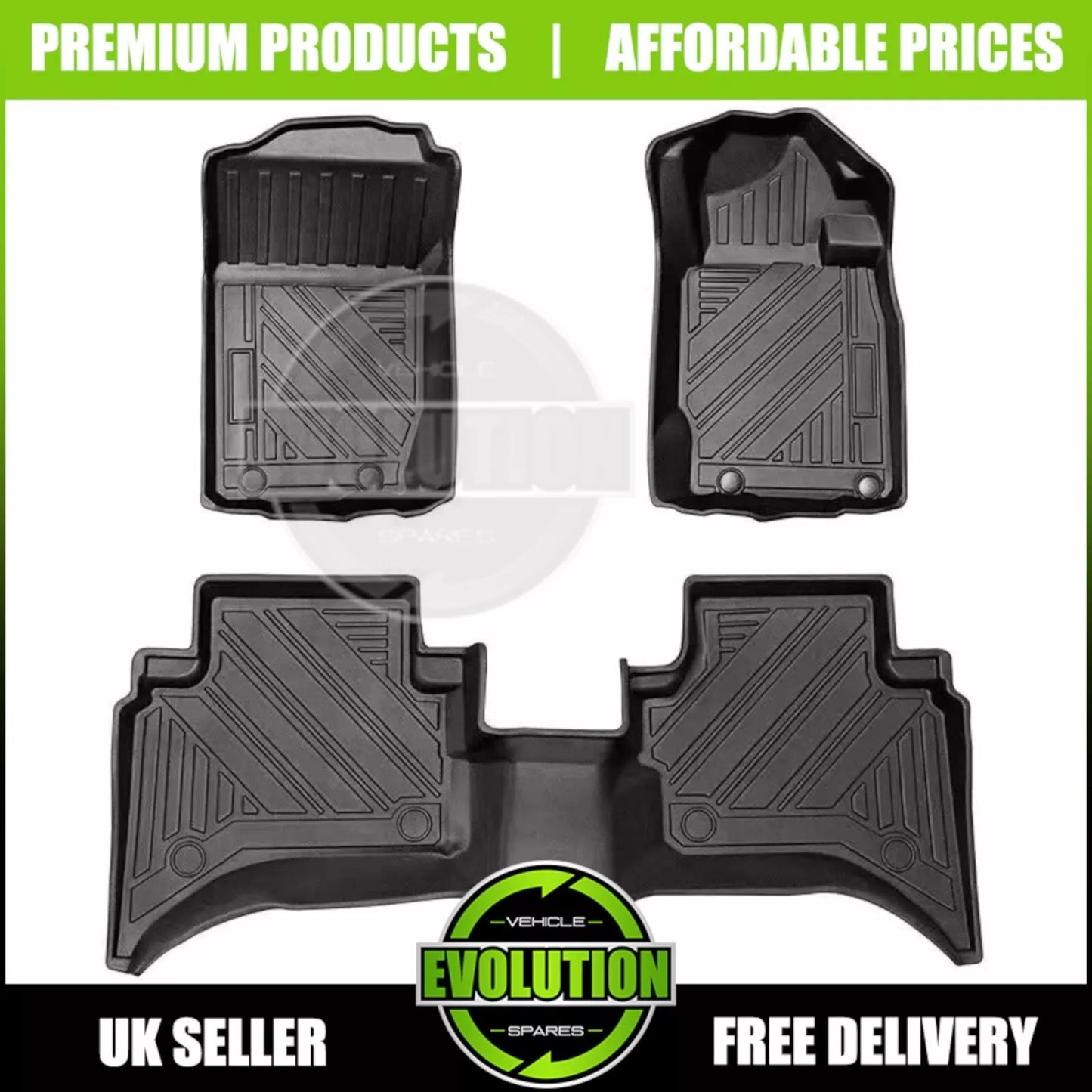 Rubber Floor Mats Deep Mud Heavy Duty Tailored 5D Moulded Toyota Hilux 2016-2024