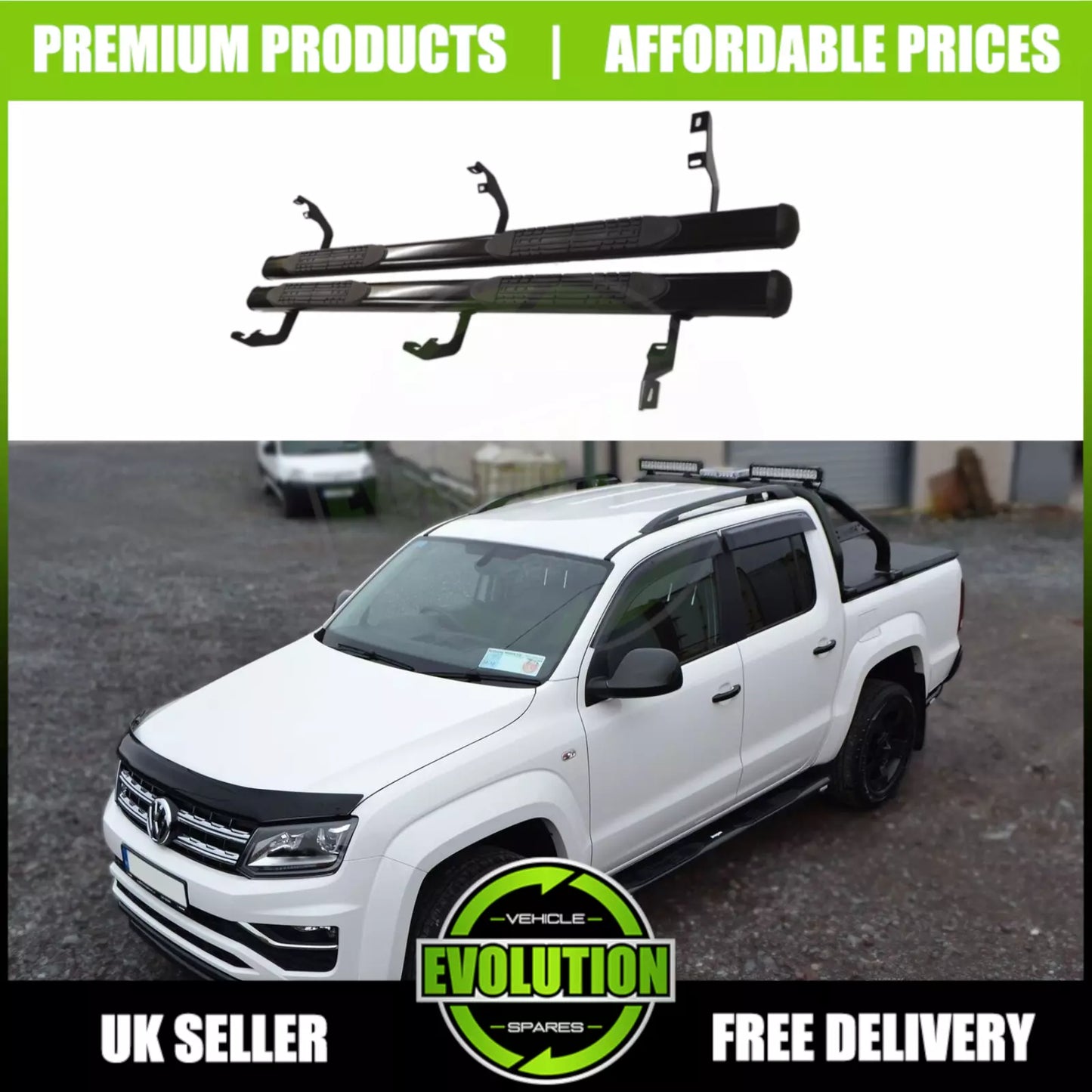 TO FIT VW AMAROK 2017+ Black Side Steps Bars Running Boards