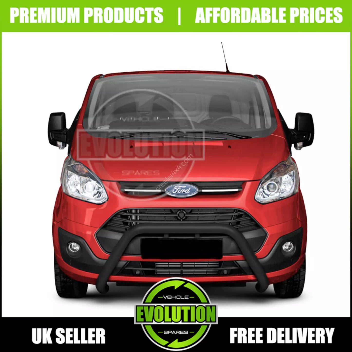 BULL BAR BLACK AXLE NUDGE A-BAR, GUARD TO FIT FORD TRANSIT CUSTOM 2013-2018