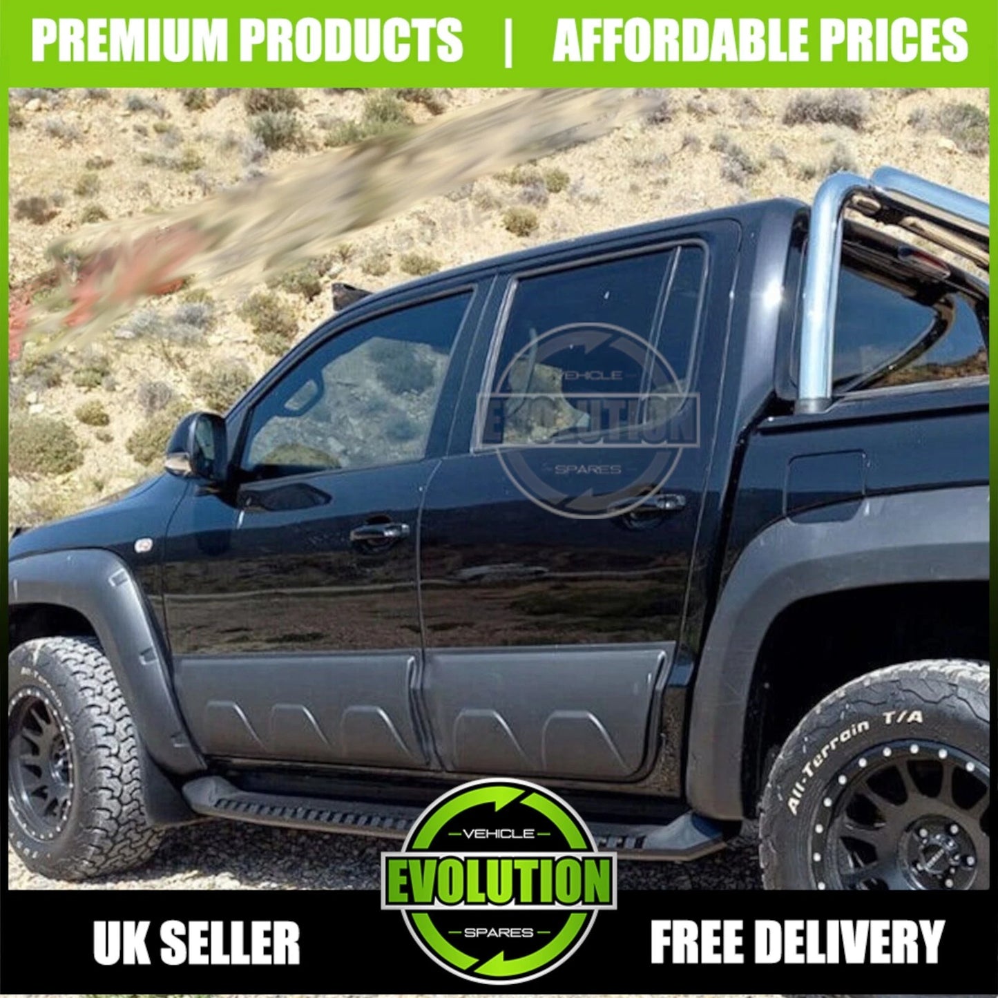 MATTE BLACK LARGE SIDE DOOR BODY KIT CLADDING TRIM FITS VW AMAROK MK1 2010-2020