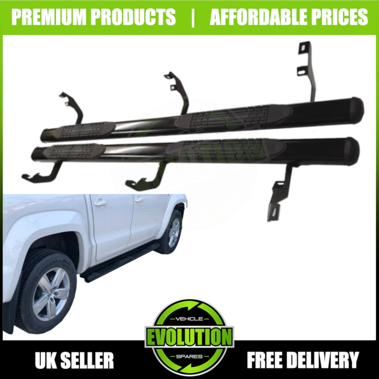TO FIT VW AMAROK 2017+ Black Side Steps Bars Running Boards