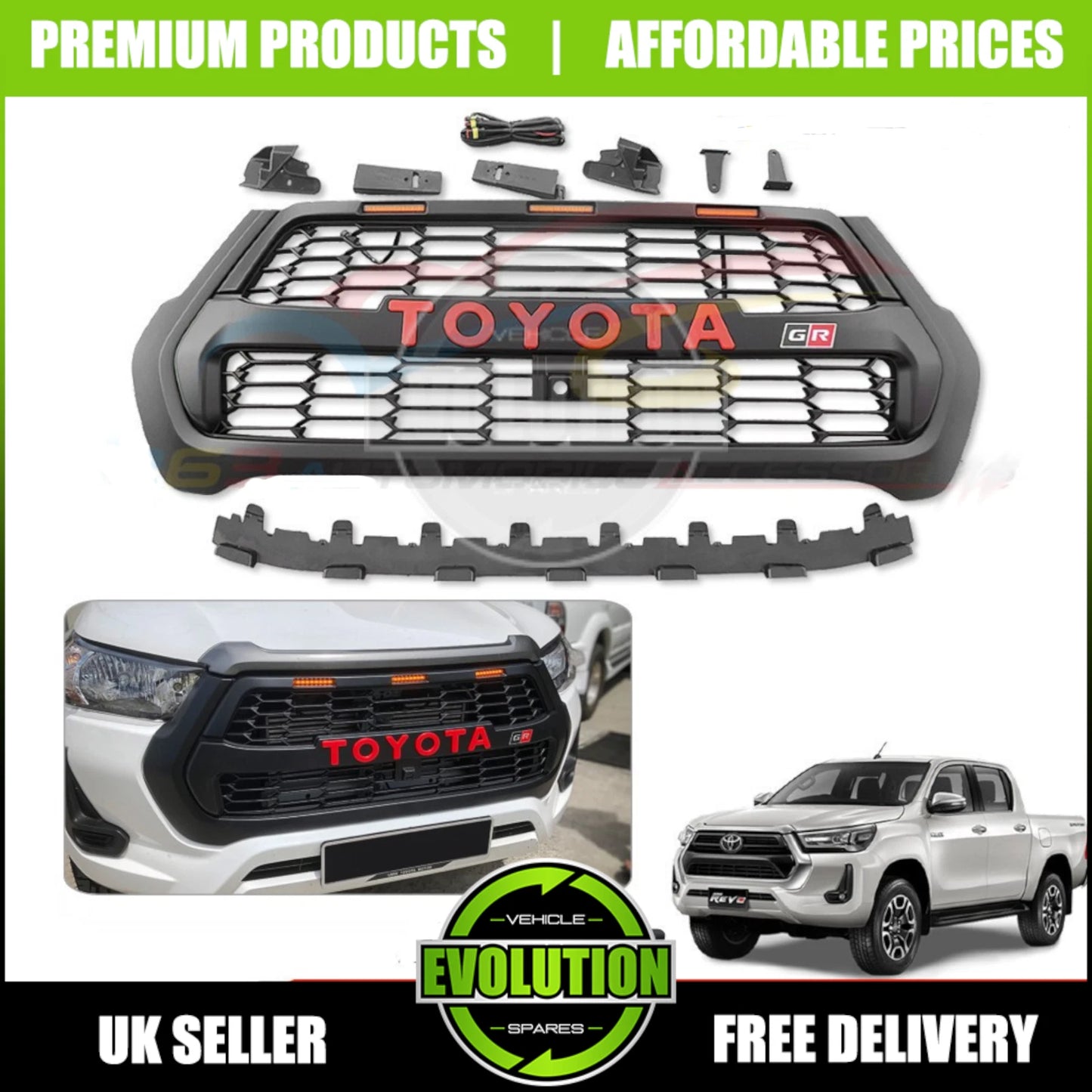FRONT GRILLE GRILL GR SPORT SYLE LED MATTE FOR TOYOTA HILUX INVINCIBLE 2020-2025