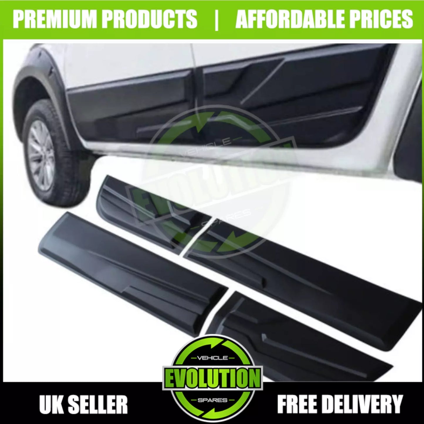 MATT BLACK LARGE SIDE DOOR BODY KIT CLADDING TRIM FITS MITSUBISHI L200 2015-2023