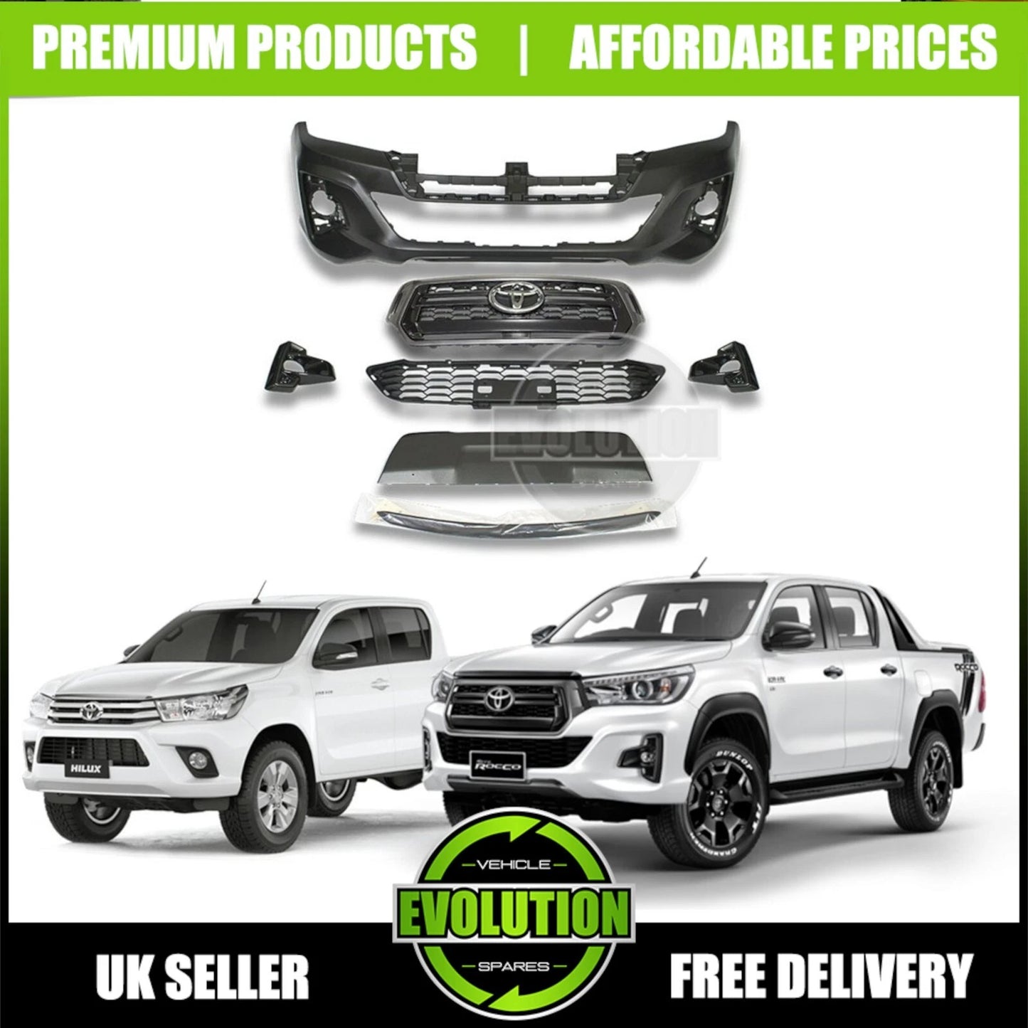 Toyota Hilux Revo Front Bumper & Grille Conversion Kit | 2016-2020 to  Invincible X Look