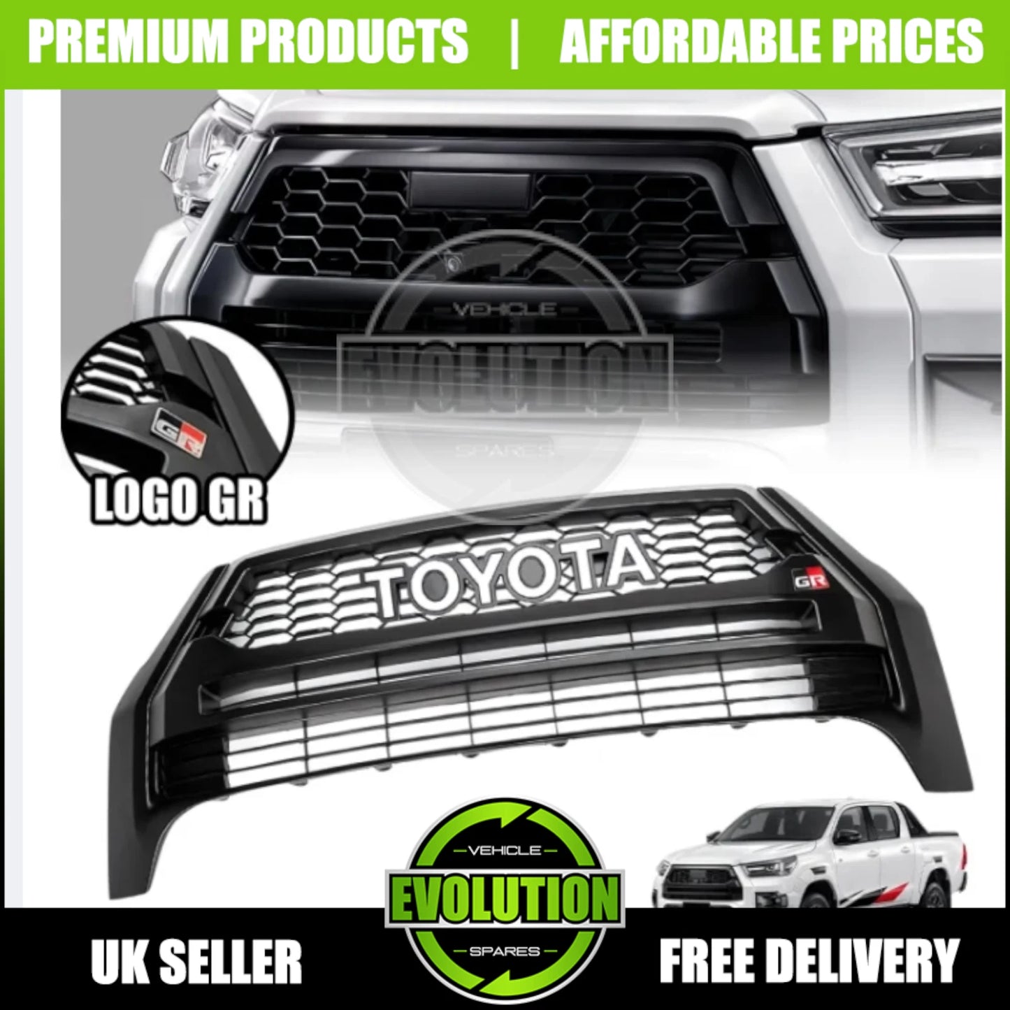 FRONT GRILLE GRILL GR SPORT SYLE MATTE FITS TOYOTA HILUX INVINCIBLE 2020-2025