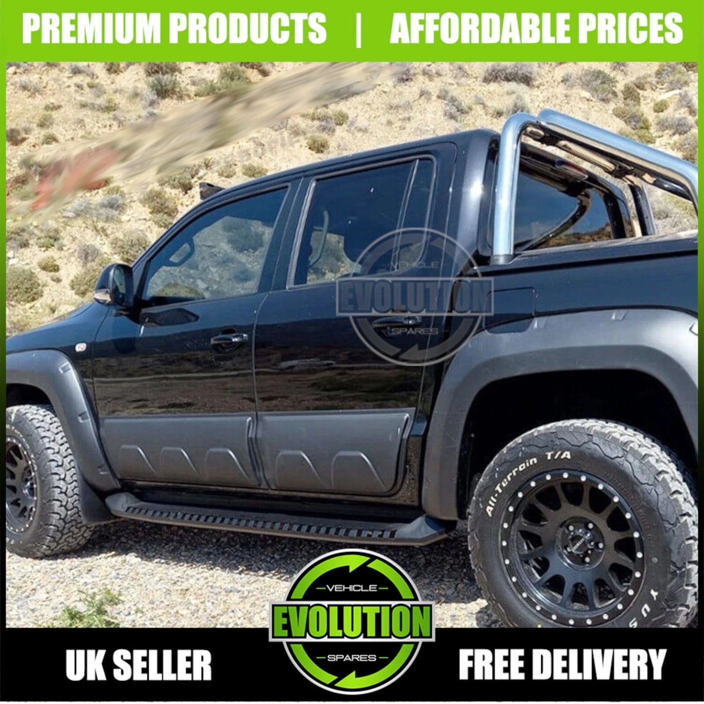 MATTE BLACK LARGE SIDE DOOR BODY KIT CLADDING TRIM FITS VW AMAROK MK1 2010-2020