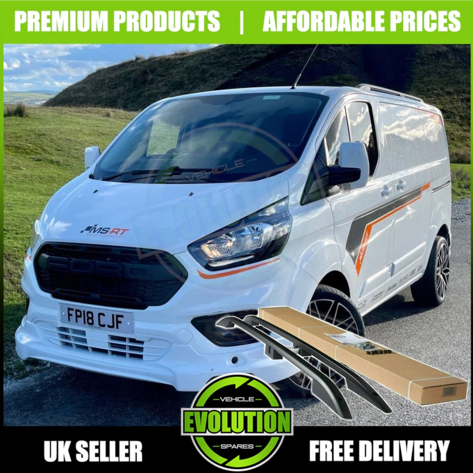 ROOF RACK RAILS & CROSS BARS SET SATIN BLACK FITS FORD TRANSIT CUSTOM 2013-2022