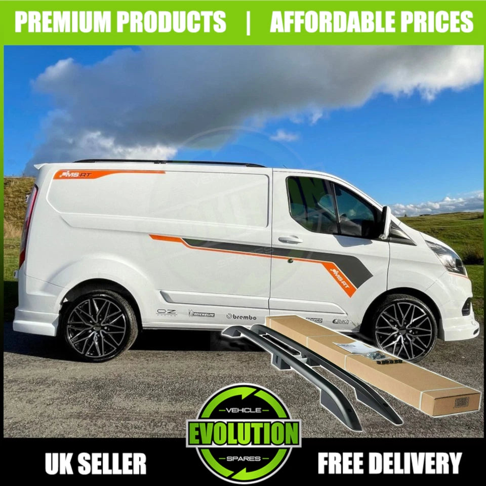 ROOF RACK RAILS & CROSS BARS SET SATIN BLACK FITS FORD TRANSIT CUSTOM 2013-2022