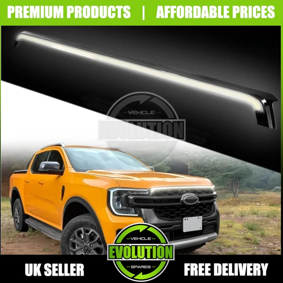 GLOSS BLACK FRONT GRILL WHITE LED LIGHT BAR GRILLE FOR FORD RANGER T9 2023-2025