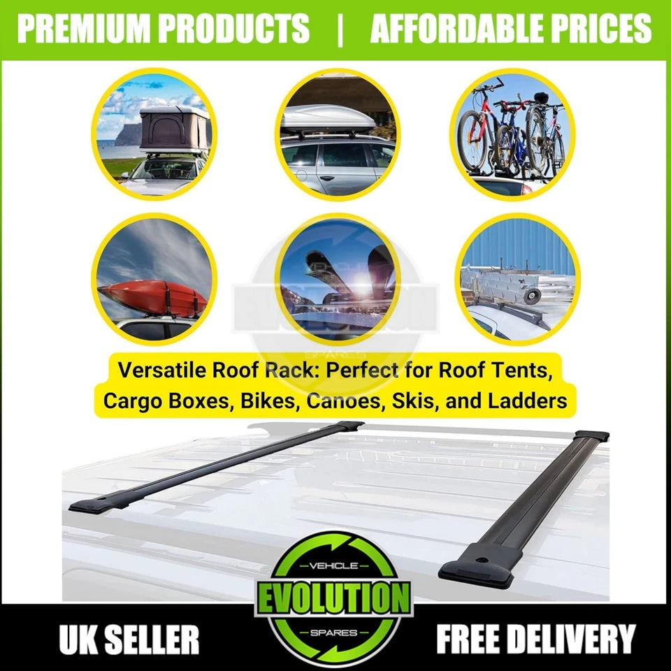 ROOF RACK RAILS & CROSS BARS SET SATIN BLACK FITS FORD TRANSIT CUSTOM 2013-2022