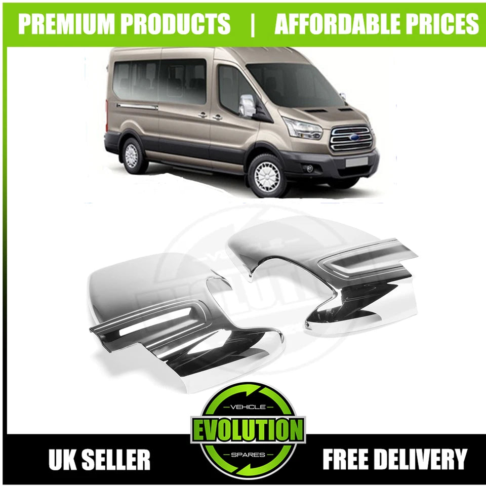 TO FIT FORD TRANSIT CHROME WING SIDE MIRROR COVERS SURROUNDS CAPS SET 2014+ MK8
