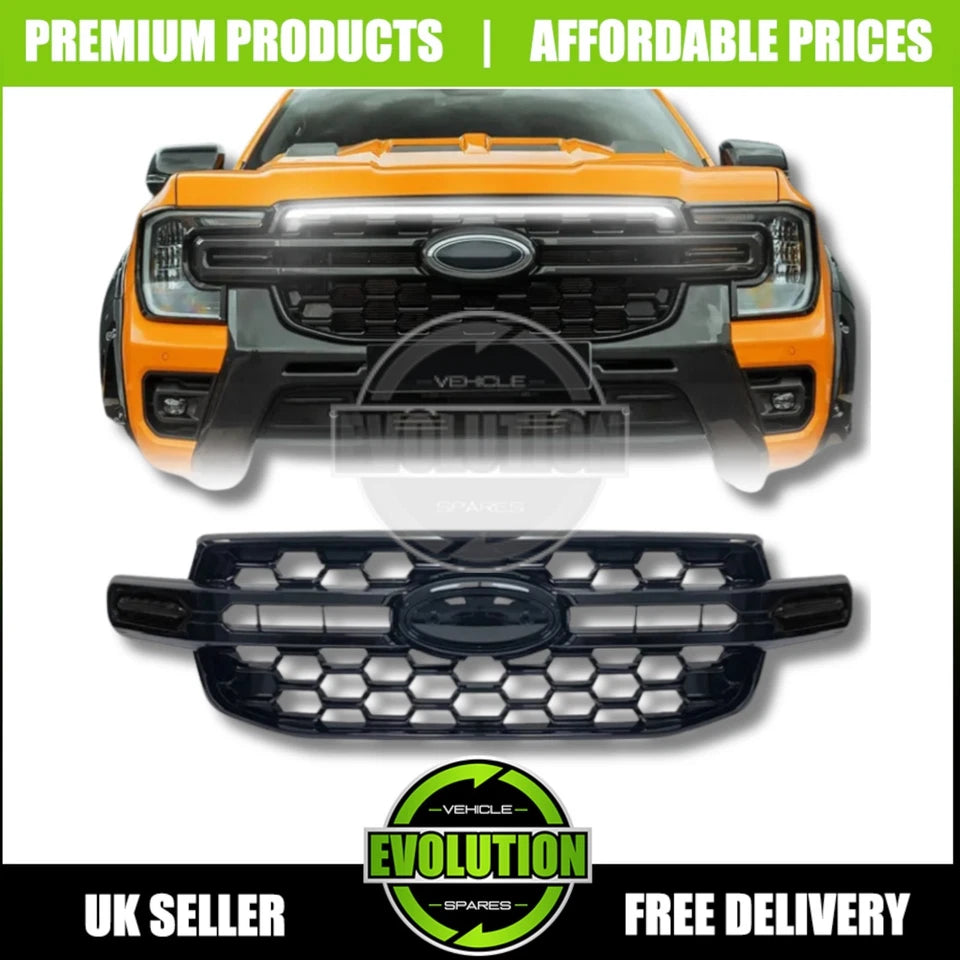GLOSS BLACK FRONT GRILL WHITE LED LIGHT BAR GRILLE FOR FORD RANGER T9 2023-2025