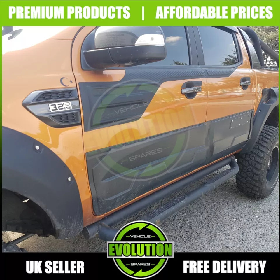 MATT BLACK SIDE DOOR MOULDING TRIM TO FIT FORD RANGER 2012-2022 T6 T7 T8