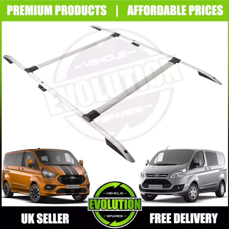 ROOF RACK RAILS & CROSS BARS SILVER SET FITS FORD TRANSIT CUSTOM SWB 2013-2023