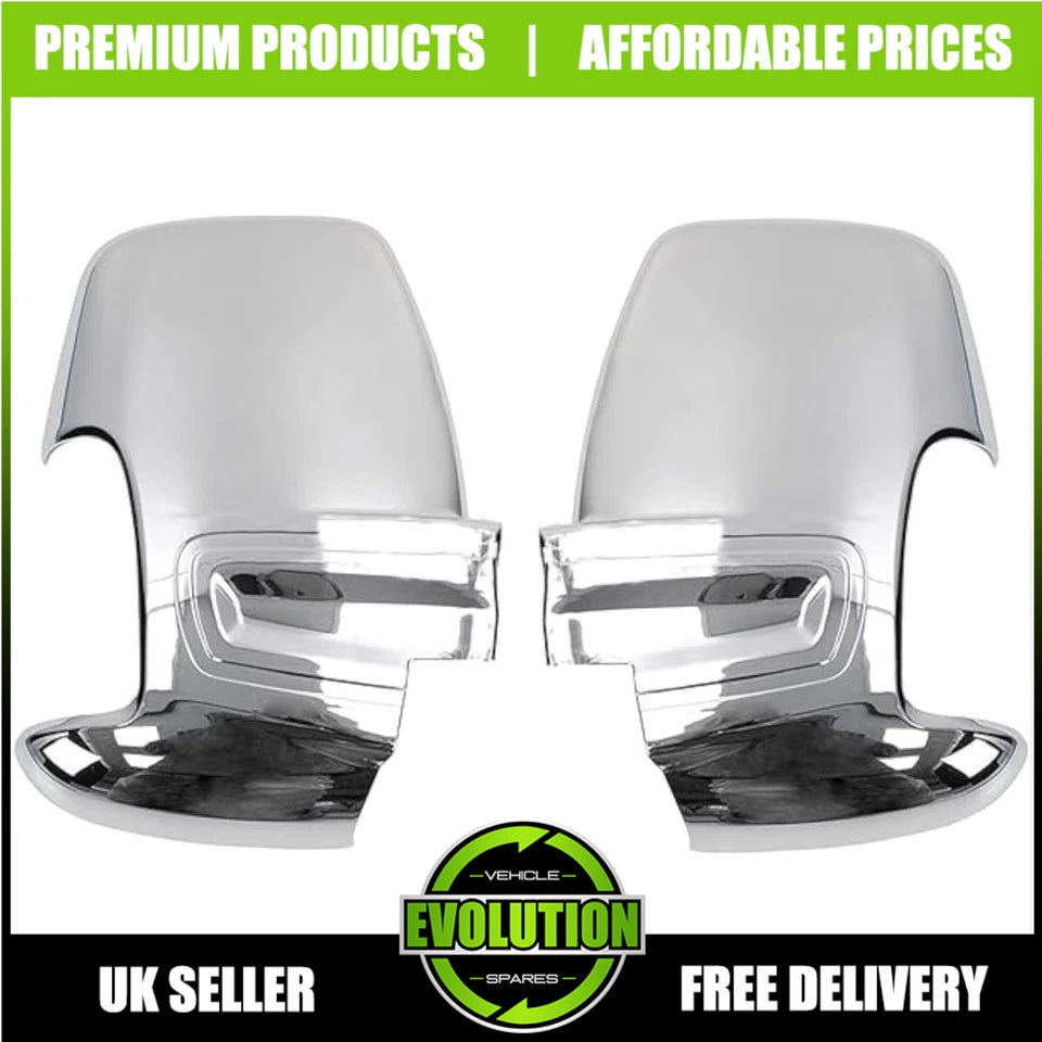 TO FIT FORD TRANSIT CHROME WING SIDE MIRROR COVERS SURROUNDS CAPS SET 2014+ MK8