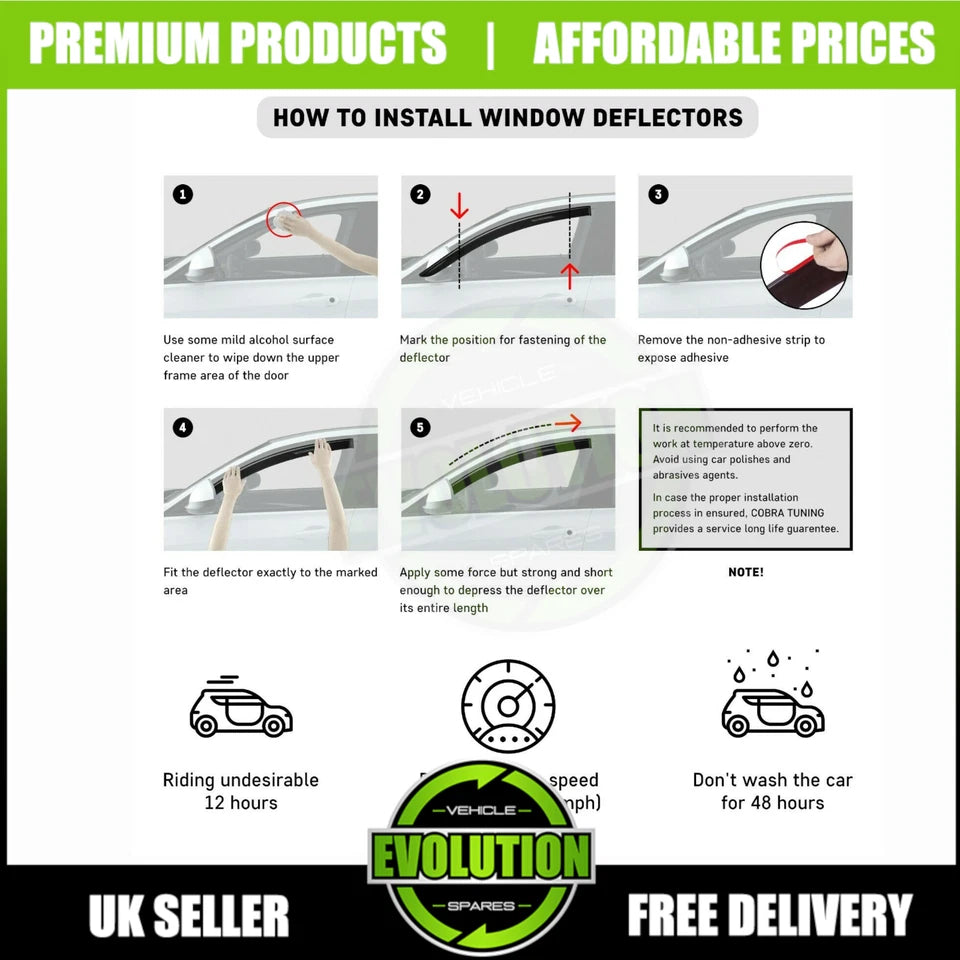 WIND DEFLECTORS RAIN SMOKE TO FIT FORD TRANSIT CUSTOM 2013-2022