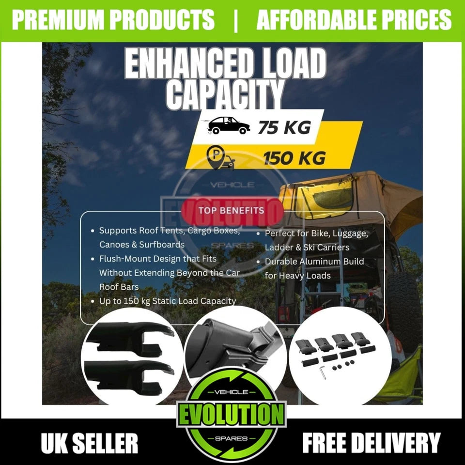 ROOF RACK RAILS & CROSS BARS SET SATIN BLACK FITS FORD TRANSIT CUSTOM 2013-2022